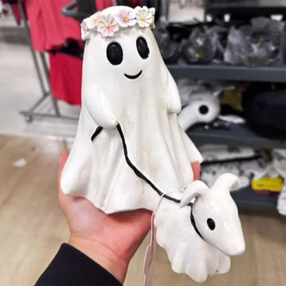 Spooky Ghost Walking Dog Statue